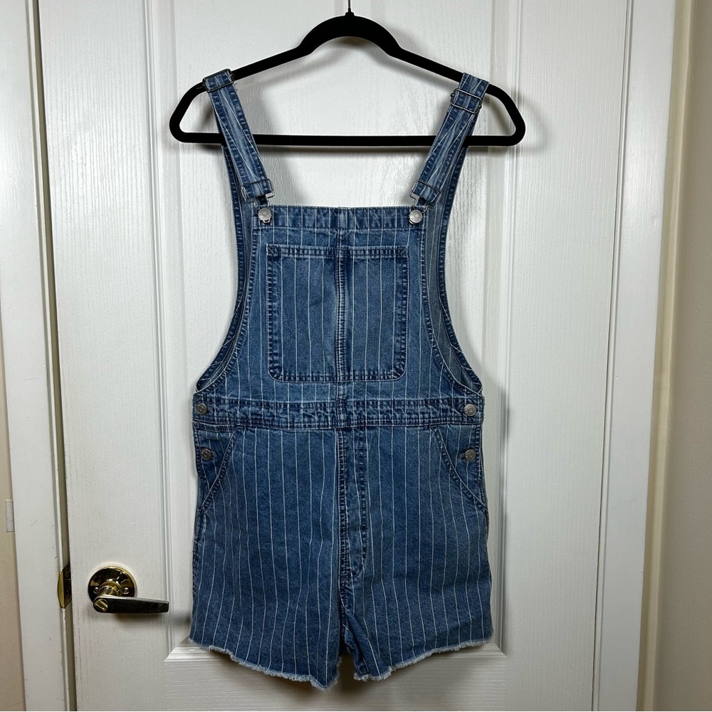 Madewell Pinyon Short Overalls in Pinstripe Small Denim